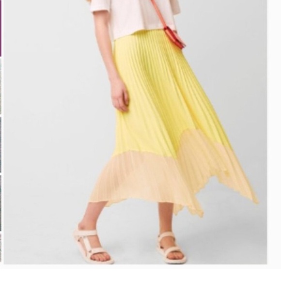 French Connection Ali Light Neon Pleated Midi Skirt- Size 8 - Picture 1 of 6